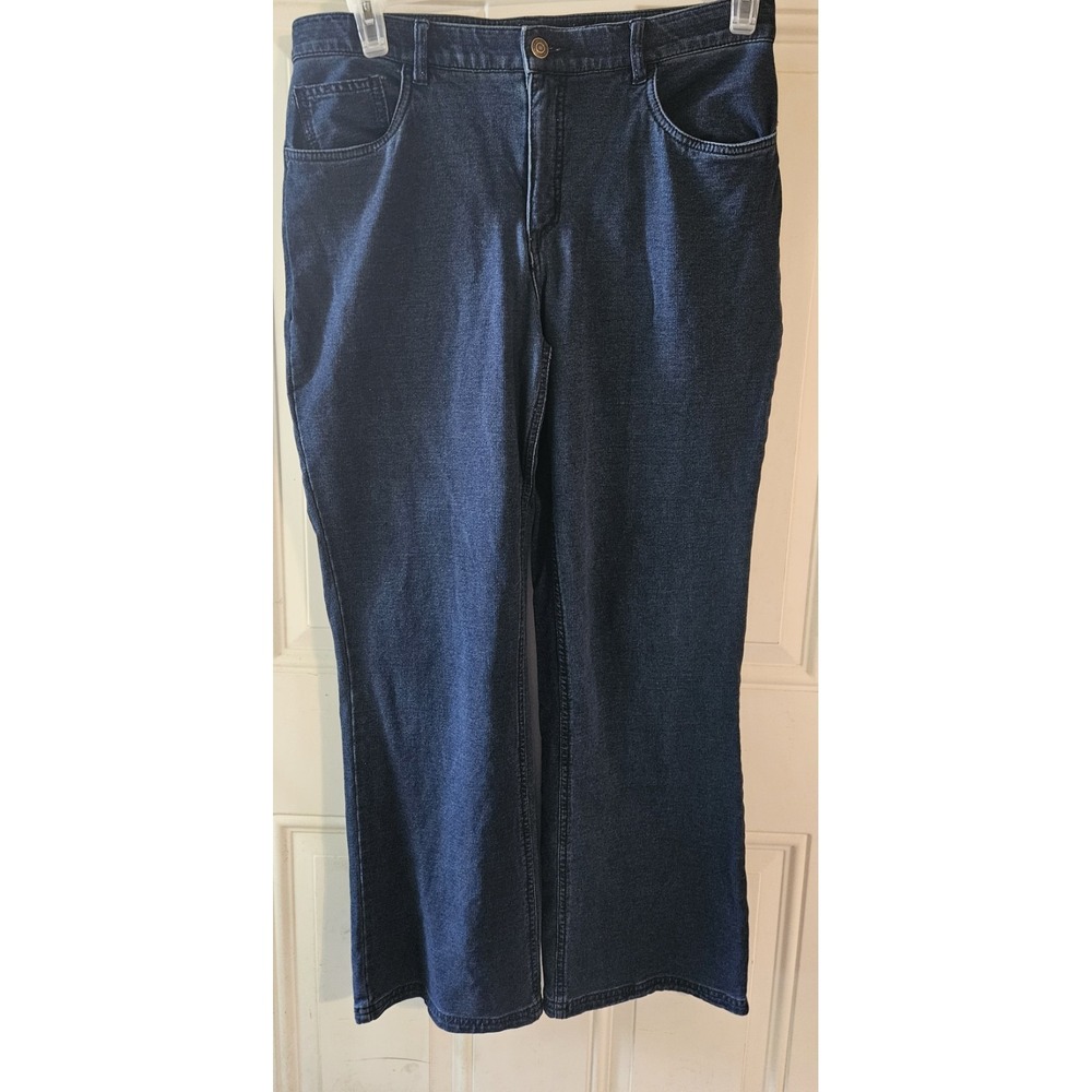 D&Co Denim & Company Pull On Knit Denim Jeans Women's 14P Dark Wash Straight Leg
